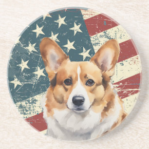 Dessous De Verre En Grès Corgi Drapeau Américain Grunge