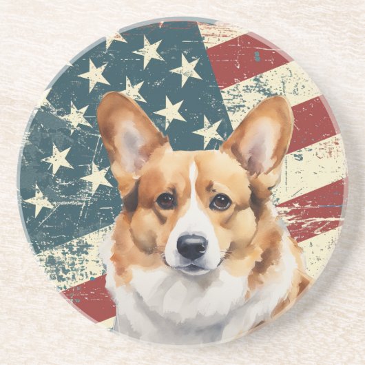 Dessous De Verre En Grès Corgi Drapeau Américain Grunge (Devant)