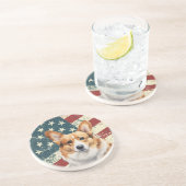 Dessous De Verre En Grès Corgi Drapeau Américain Grunge (Côté)