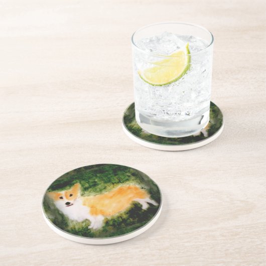 Dessous De Verre En Grès Corgi petit chien mignon (Côté)