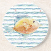 DESSOUS DE VERRE EN GRÈS CÔTE CLAIR COULEUR D'EAU POISSON TROPICAL, PLAGE (Devant)