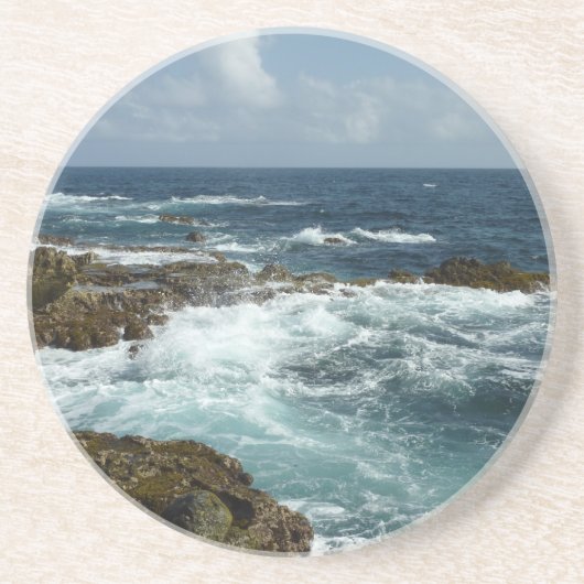 Dessous De Verre En Grès Côte rocheuse d'Aruba et océan bleu (Devant)