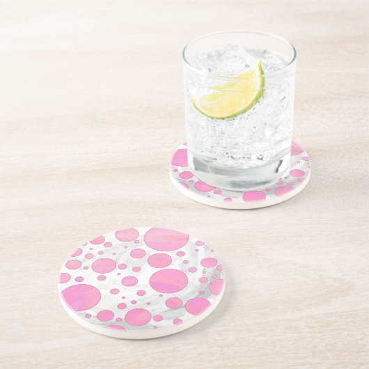 Dessous De Verre En Grès Coton Bonbon Pink Polka Dot (Côté)