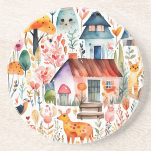 Dessous De Verre En Grès Cottage noyau floral de campagne animaux maisons