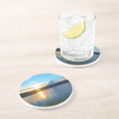 Dessous De Verre En Grès Coucher de soleil bleu sur le lac (Côté)