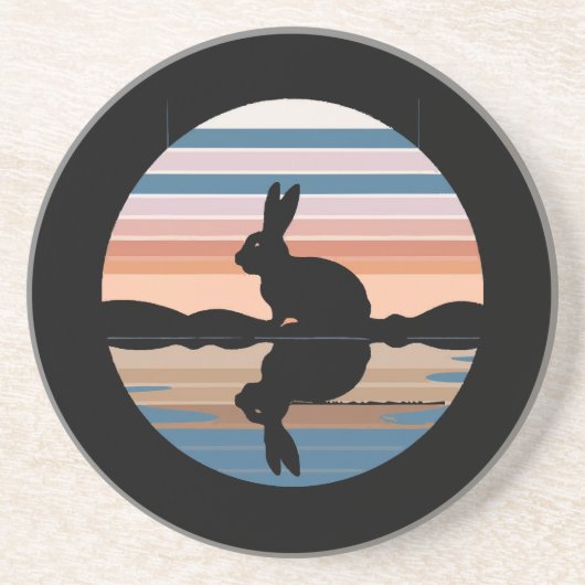 Dessous De Verre En Grès Coucher de soleil rétro de lapin (Devant)
