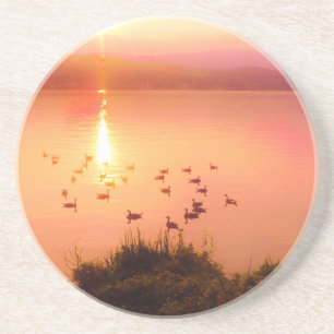 Dessous De Verre En Grès Coucher de soleil rose et de lac de pêche