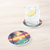 Dessous De Verre En Grès Coucher de soleil sur la plage avec Palmiers Peint (Côté)