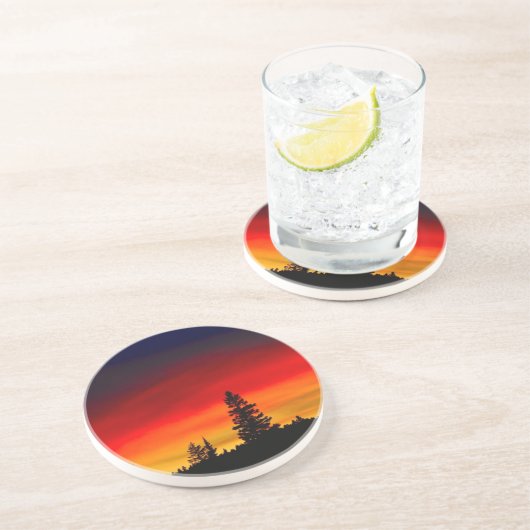 Dessous De Verre En Grès Coucher du soleil de Yellowstone (Côté)