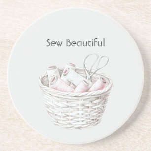 Dessous De Verre En Grès Coudre Beau Panier de Fil Rose Blanc Rosé