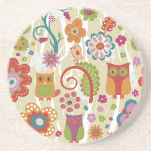 Dessous De Verre En Grès Couleur florale et hibou