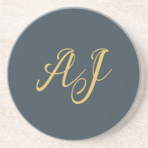 Dessous De Verre En Grès Couleur Or Charbon Monogramme Initial Professionne