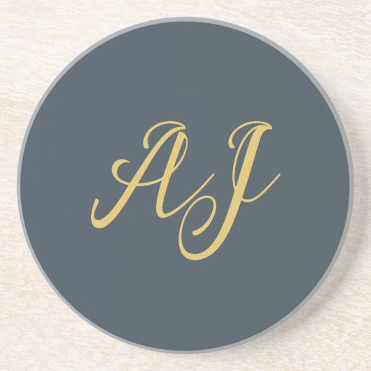 Dessous De Verre En Grès Couleur Or Charbon Monogramme Initial Professionne (Devant)