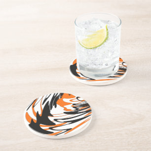 Dessous De Verre En Grès Couleurs Bengale Lignes Orange et Noires Ondulées