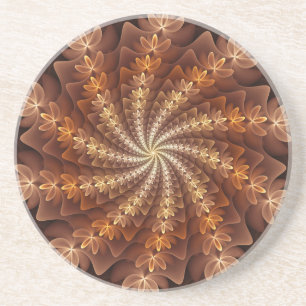 Dessous De Verre En Grès Couleurs chaudes, motif d'art fractal moderne trip