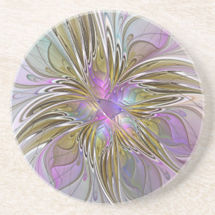Dessous De Verre En Grès Couleurs Florales Abstraites Fractales Avec Rose &