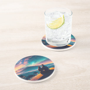 Dessous De Verre En Grès Couple Assis Sur Le Toit