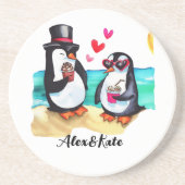 Dessous De Verre En Grès Couple de pingouin drôle, Animaux en amour (Devant)