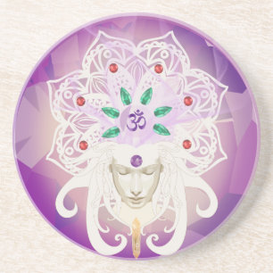 Dessous De Verre En Grès Couronne de joyaux de la déesse spirituelle en méd