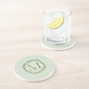 Dessous De Verre En Grès Couronne de Laurier Personnalisée Monogramme en Gr