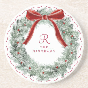 Dessous De Verre En Grès Couronne de monogramme élégante avec noeud rouge d