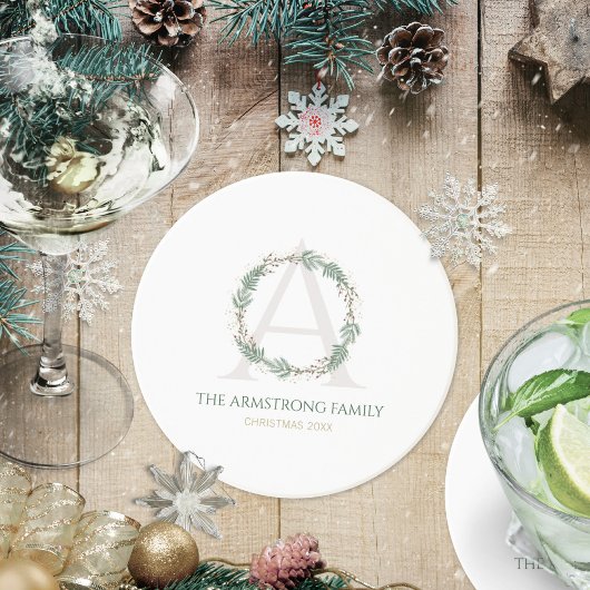 Dessous De Verre En Grès Couronne de monogramme vert forêt Ensemble d'accen