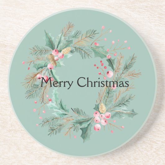 Dessous De Verre En Grès Couronne de Noël rose vert (Devant)