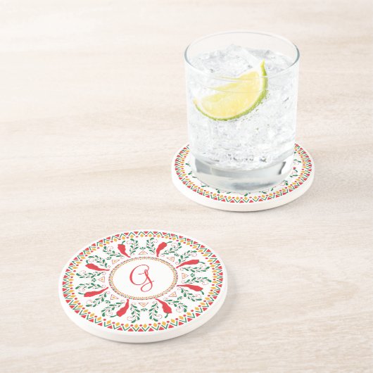 Dessous De Verre En Grès Couronne de poivre du Chili rouge (Côté)