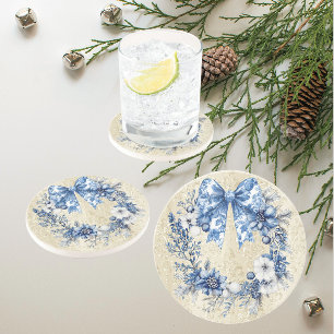 Dessous De Verre En Grès Couronne de vacances bleu et blanc de style Chinoi