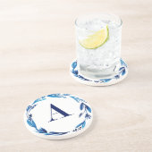 Dessous De Verre En Grès Couronne florale bleue "A" (Côté)