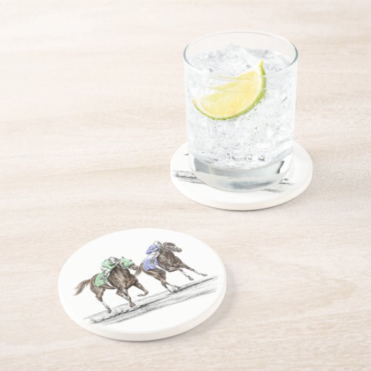 Dessous De Verre En Grès Course de chevaux à Thoroughbred (Côté)