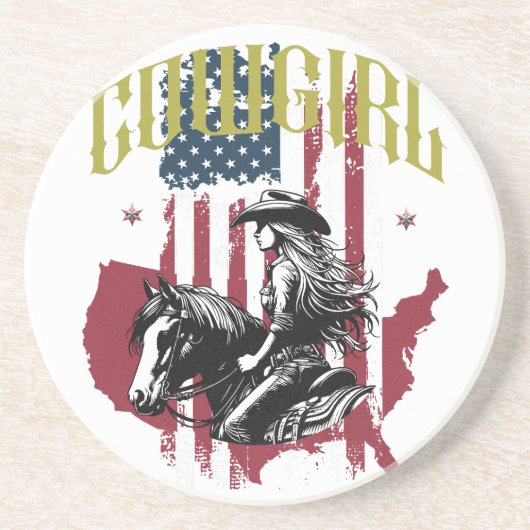 DESSOUS DE VERRE EN GRÈS COWGIRL USA (Devant)