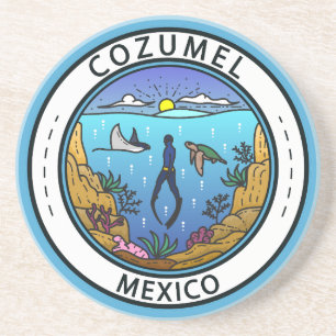 Dessous De Verre En Grès Cozumel Mexique Badge Scuba