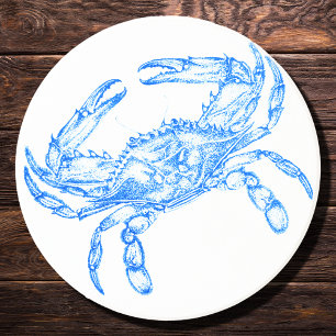 Dessous De Verre En Grès crabe bleu vintage