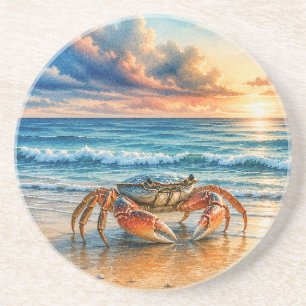 Dessous De Verre En Grès Crabe côtier à l'aquarelle sur une plage de sable