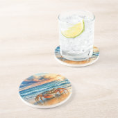 Dessous De Verre En Grès Crabe côtier à l'aquarelle sur une plage de sable (Côté)