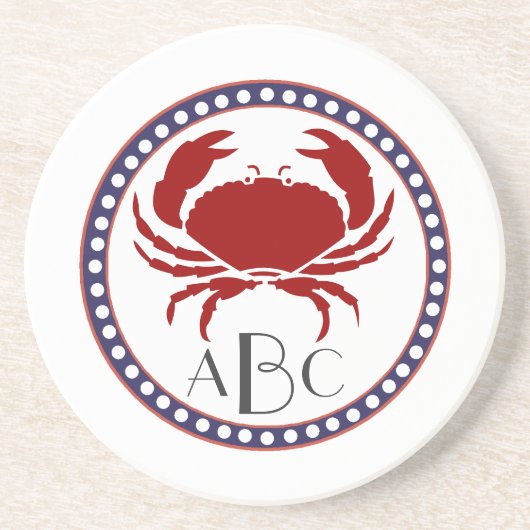 Dessous De Verre En Grès Crabe rouge marine et monogramme (Devant)