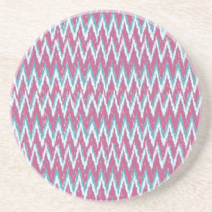 Dessous De Verre En Grès Cranberry et Turquoise Motif iKat ZigZag