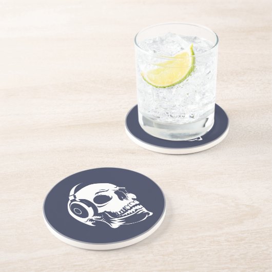 Dessous De Verre En Grès Crâne avec casque (Côté)