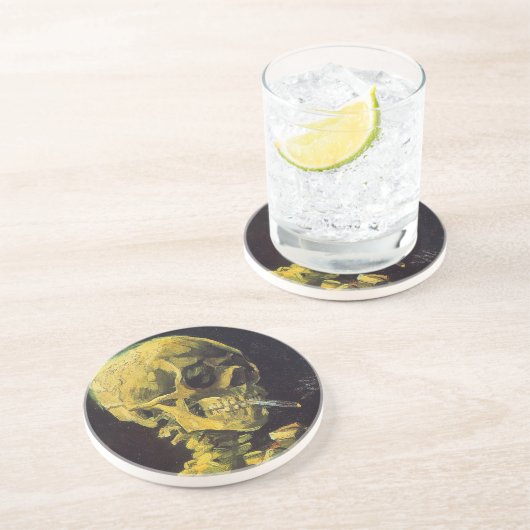 Dessous De Verre En Grès Crâne avec la cigarette brûlante (Côté)