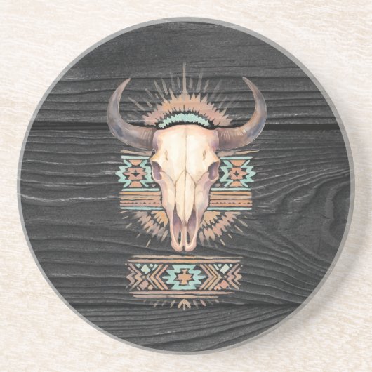 Dessous De Verre En Grès Crâne de Boho Aztec (Devant)
