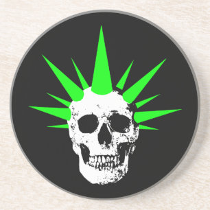 Dessous De Verre En Grès Crâne de roche pointu avec cheveux de Spikey vert