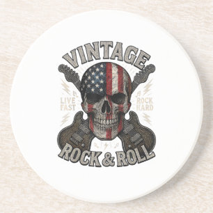 Dessous De Verre En Grès Crâne de Rock Vintage Drapeau Américain Guitare Ro