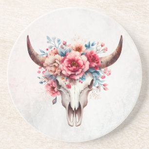 Dessous De Verre En Grès Crâne de vache floral aquarelle boho chic