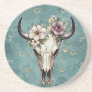 Dessous De Verre En Grès Crâne de vache floral aquarelle Boho Chic