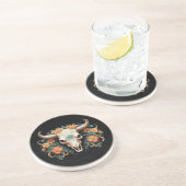 Dessous De Verre En Grès Crâne de vache floral aquarelle boho chic (Côté)