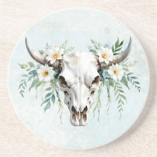 Dessous De Verre En Grès Crâne de vache floral aquarelle Boho Chic
