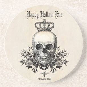 Dessous De Verre En Grès Crâne d'Halloween Vintage moderne avec couronne