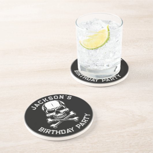 Dessous De Verre En Grès Crâne du navire pirate noir (Côté)