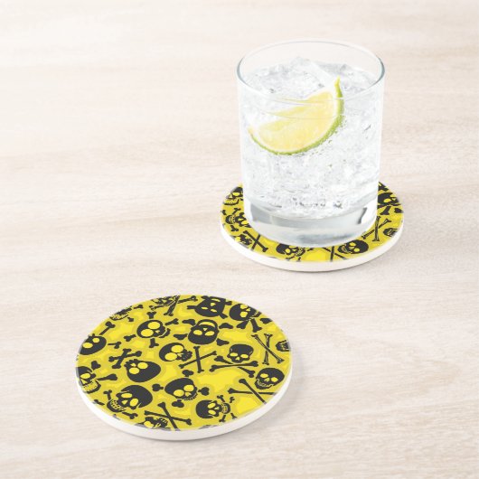 Dessous De Verre En Grès Crâne et motif d'os croisés (Côté)